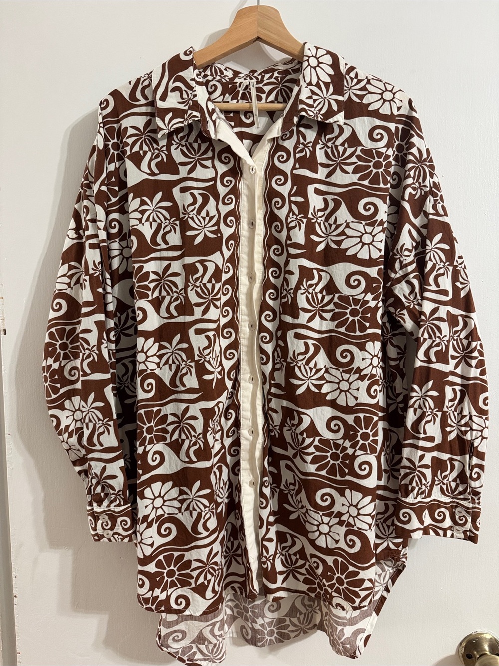 Anthropologie Brown & White Floral Print Shirt Jacket